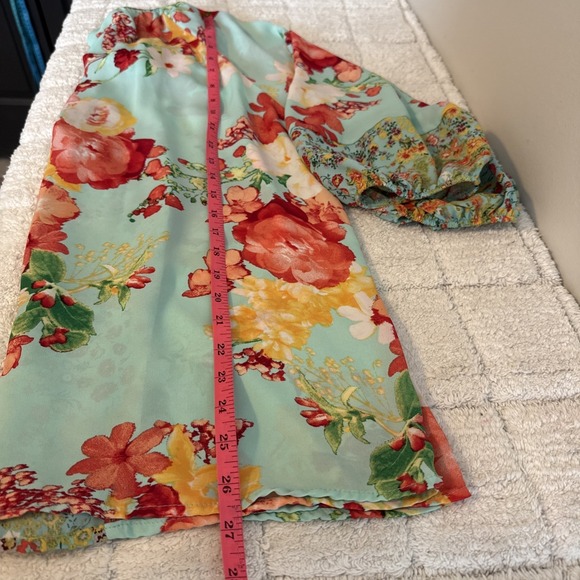 Fig & Flower V-Neck Floral 3/4 Sleeve Top Size L Festival Boho Feminine Fairy - Picture 13 of 14